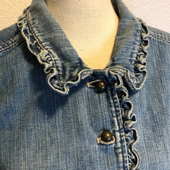 J Jill Denim Jean Jacket Medium Ruffle Trim - Picture 2 of 7